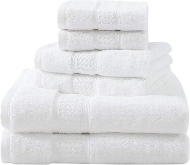 Nautica - 6-Piece Bath Towel Set, Absorbent and Fade-Resistant Cotton Towel Set, Stylish Bathroom Decor (Oceane White, 6-Piece) 6 Piece White