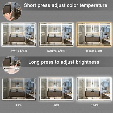 Дзеркало для ванної кімнати з LED підсвічуванням Dripex, 50x70 см, з сенсорним вимикачем, протитуманне, 6400K, енергозберігаюче