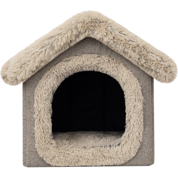 Будиночок для тварин: собачий/кітчий домік, м'яка печеринка, 55x60x60 см, капучино