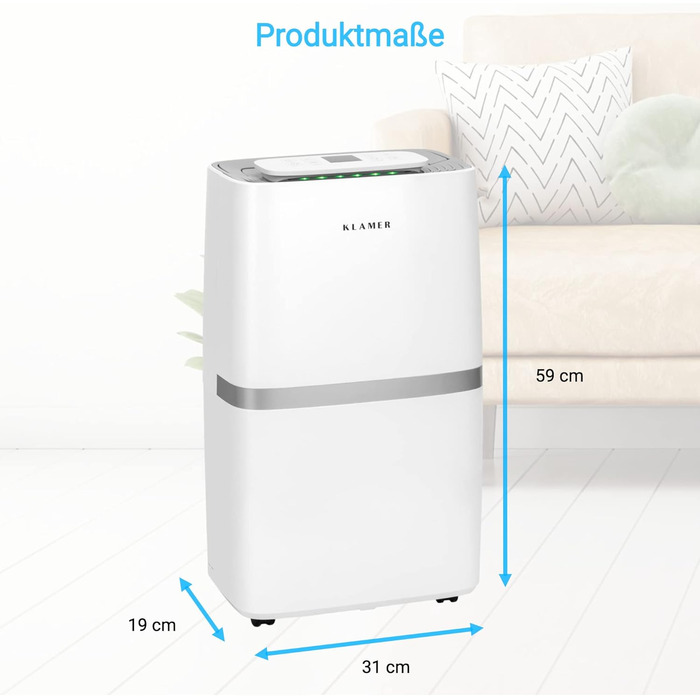 Електричний осушувач повітря KLAMER 25L, потужність 420W, продуктивність 195 м³/год, збір води до 5,5 л