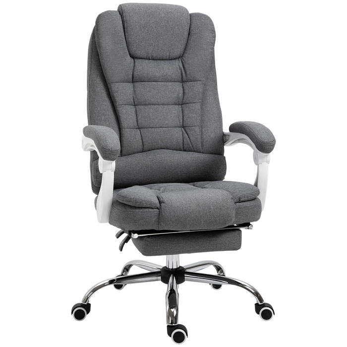 Vinsetto Ergonomic Office Chair with Folding Footrest, Height Adjustable & Reclining, Metal Grey for Home Office Comfort