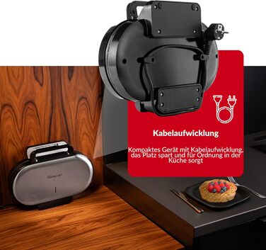 Вафельниця LEHMANN Doppel Waffeleisen Herzform - для випікання 10 вафель у формі серця, з антипригарним покриттям, регулюванням температури, індикатором нагріву, 1200W, чорний/срібний