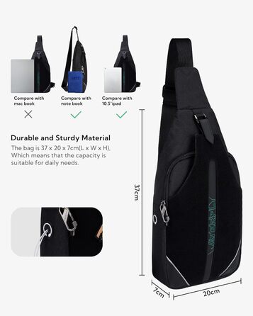 Сумка через плече WATERFLY Anti-Diebstahl для жінок та чоловіків, чорна (M)