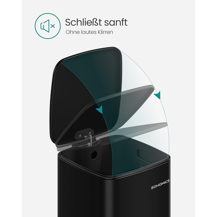 Сміттєве відро SONGMICS для кухні з механізмом закривання Softclose, 30 л, чорний (LTB592E01)