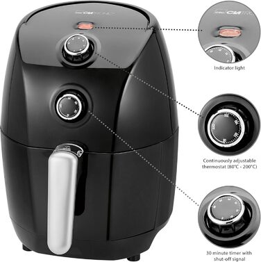 Аерофритюрниця Clatronic FR 3698 H, без олії, 1.5 л, термостат 80-200°C, таймер 30 хв, чорна