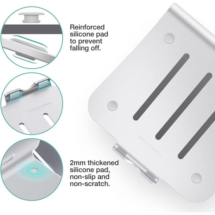 Підставка для ноутбука з алюмінію, Heat-Vent, сумісна з MacBook, Dell, HP, Lenovo, Microsoft Surface, Samsung, 11-16 дюймів, сірий (патентована) (102S-Silver)