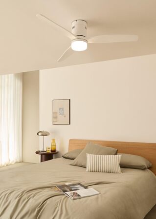 Вентилятор стельовий Windcalm Natural Wood з пультом, Ø132 см, 40W, 6 швидкостей, літній/зимовий режим, білий, з підсвіткою