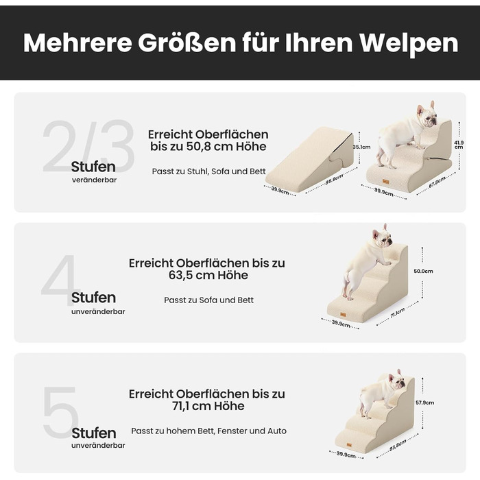 Сходинки для собак Gardner Pet - 3 сходинки, 35/42 см, з водонепроникним покриттям, для маленьких собак, з високощільних матеріалів