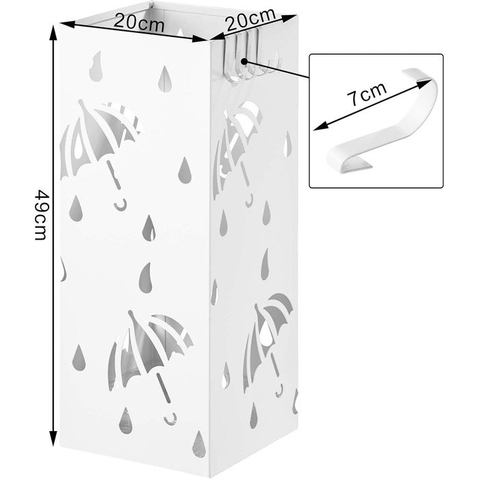 WOLTU Iron Umbrella Stand with Water Tray - 20x20x49cm - 4 Hook Design