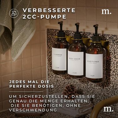 Шампунь MaisoNovo: набір з 3 пляшок для наповнення (500 мл) з дозатором, колір - бурштиновий, чорний насос