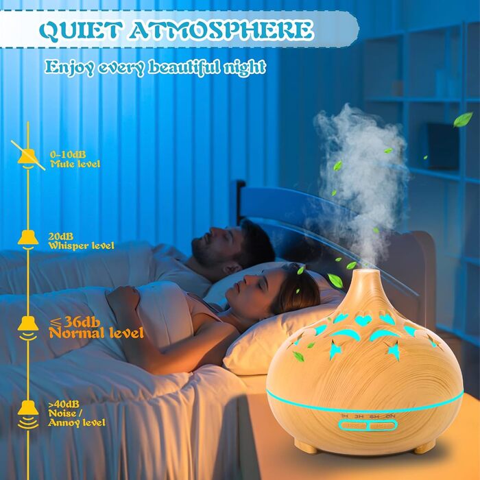 Аромадифузор 550 мл для ефірних олій, ультразвуковий зволожувач повітря, пульт дистанційного керування, 4 таймери, 7 кольорів, автовимкнення, дифузор для ефірних олій, аромалампа для спа, офісу, спальні