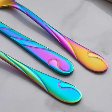 Набір столових приборів ES на 12 осіб (60 предметів), нержавіюча сталь, набір виделок, ножів та ложок, для посудомийної машини, кольоровий (Райдуга)