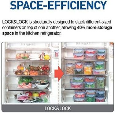 Lock & Lock HPL823 Food Storage Container, Square, 870 ml, 6 Pieces