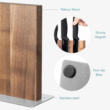 Navaris Double-Sided Magnetic Knife Holder made of Walnut - Magnetic Knife Block, Knife Board, Double-Sided Magnetic Knife Holder - Knife Holder, Wood, Unfurnished