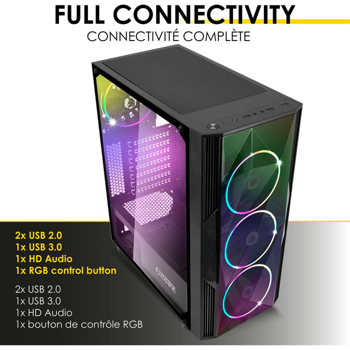 Комп'ютерний корпус EMPIRE GAMING Diamond – ігровий ATX корпус з RGB підсвічуванням, скляна бічна панель, 4 вентилятори 120 мм