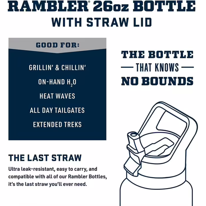 YETI Rambler C Tumbler, vacuum-insulated stainless steel bottle with straw lid, Navy, 26 oz (769 ml)