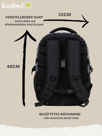 Ергономічний шкільний рюкзак Budmil 32L для хлопчиків та дівчаток, від 5 класу, водонепроникний, з 3 відділеннями та вентильованою спинкою