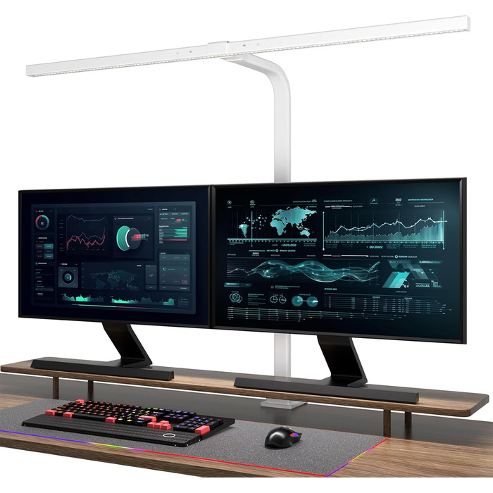 LED лампа настільна з авторегулюванням яскравості, 80 см, кріплення-прищіпка, регульована колірна температура, захист для очей, повний спектр денного світла, таймер, білий колір