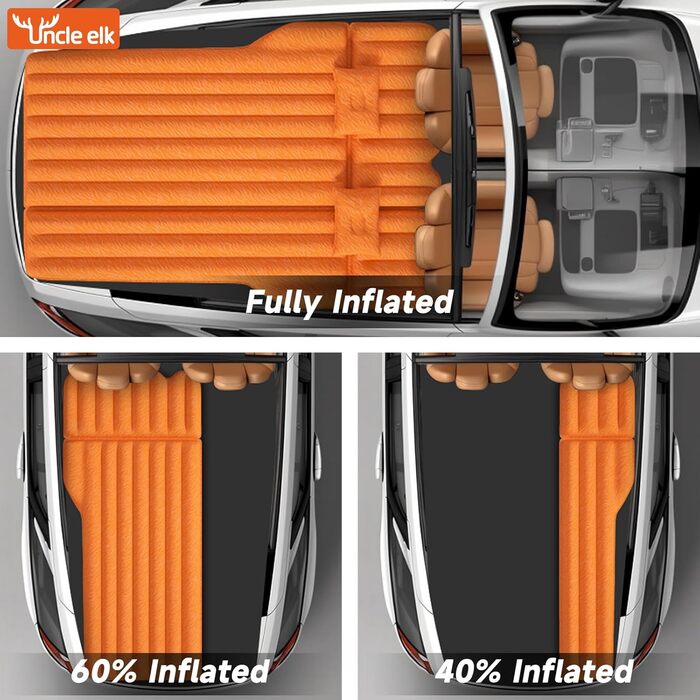 Automatic Inflatable Air Mattress for SUV - Flocked Surface, 2-Pillow Air Bed for Car Trunk, Travel, Camping & Home Use (Orange, 183x124x10 cm)
