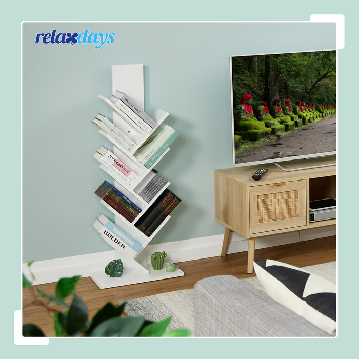 Біла книжкова шафа Relaxdays у формі дерева
