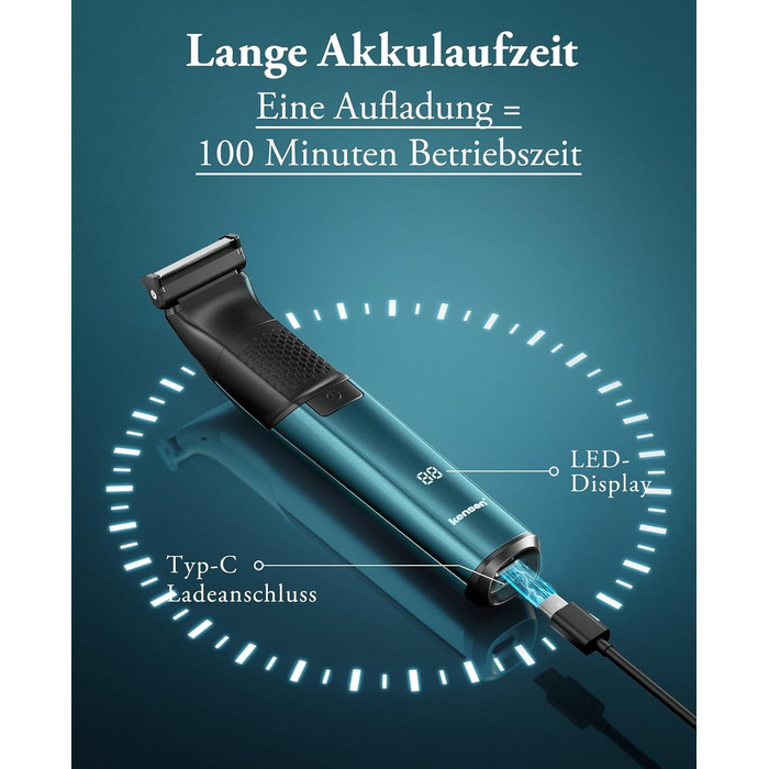 Триммер для тіла Kensen 2-в-1 для чоловіків: для особистої гігієни, тіла, обличчя. З насадкою, для сухого та вологого гоління, USB-C, зелений