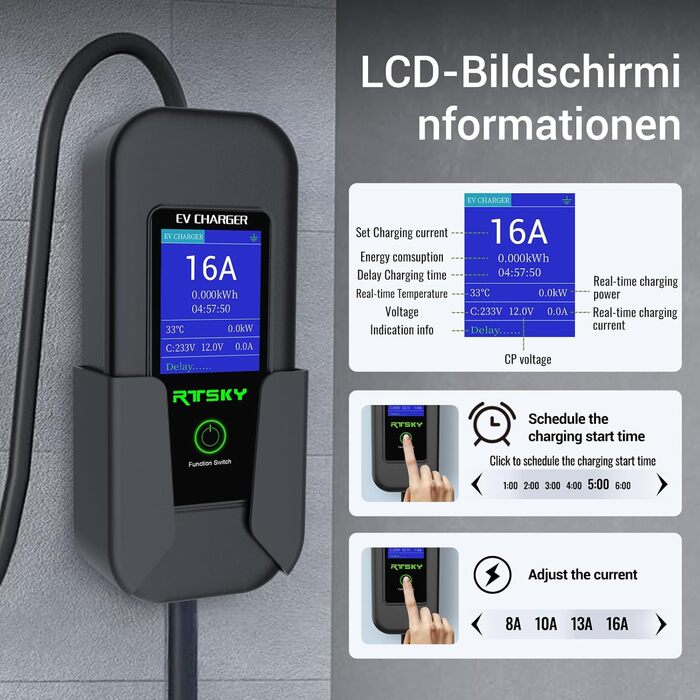 Зарядний пристрій (Wallbox) мобільний 11 кВт, кабель 5м, CEE 16A, для електромобілів Tesla Model Y/3, VW ID.3/4/5, MG4, EX30, Audi e-tron, Renault Zoe
