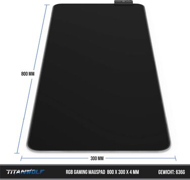 Ігровий килимок для миші TITANWOLF RGB XXL (800x300 мм) з LED-підсвіткою, 11 режимів освітлення, вологостійкий, чорний