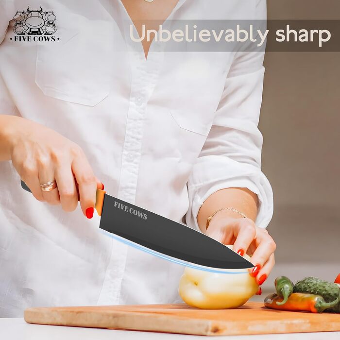 Набір кухонних ножів FIVE COWS з 14 предметів: професійний набір ножів для дому (Оранжевий)