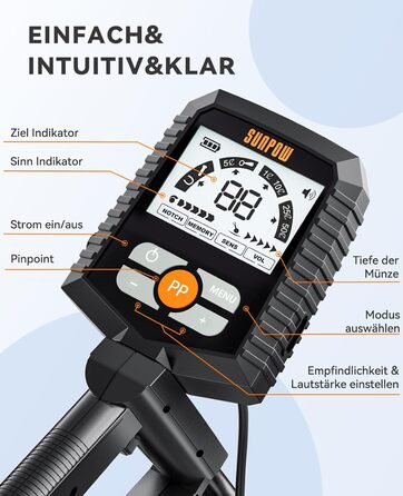 Металодетектор SUNPOW Pro Set для дорослих та дітей – професійний рівень, LCD-дисплей, 4 режими пошуку, висока точність