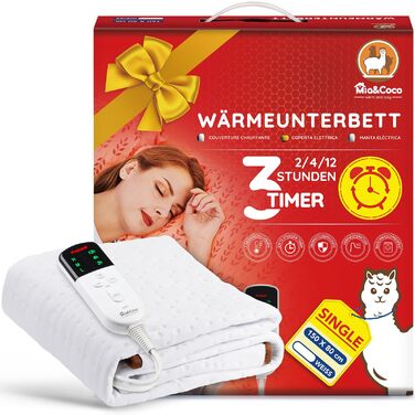 Електрична ковдра Mia&Coco з таймером та 3 рівнями нагріву, LED-дисплеєм та захистом від перегріву, 150x80 см