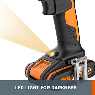 WORX WX100.3 акумуляторний дриль-шуруповерт 18V, PowerShare, 30 Nm, LED, безключовий патрон 10 мм, 2 акумулятори, оранжевий & чорний