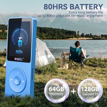 MP3-плеєр 64GB з Bluetooth 5.3, ультралегкий (30г), до 80 годин роботи, 1.8