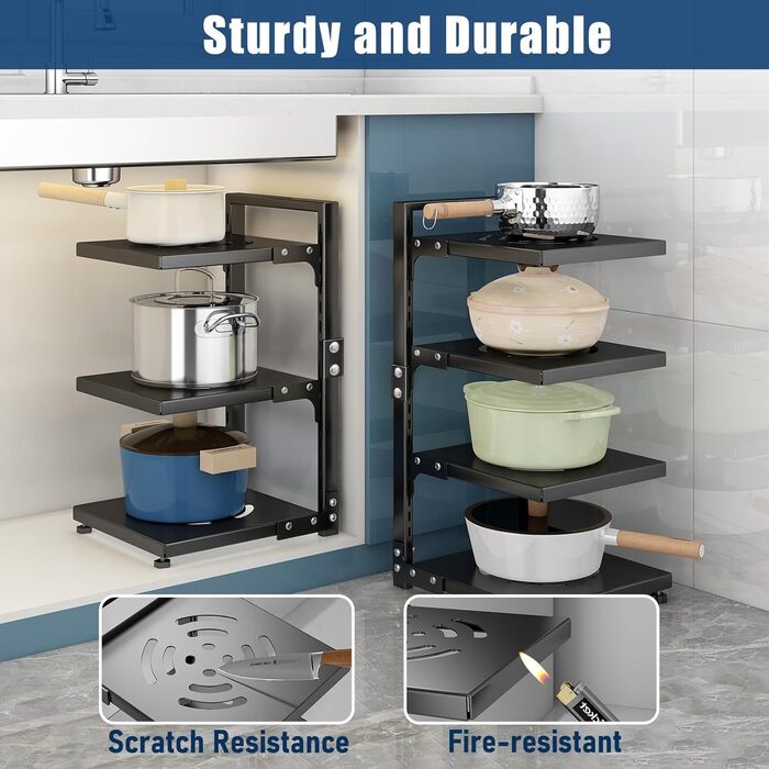 Pot Organizer, 7 tiers, adjustable, sturdy, for kitchen cabinets, versatile, for pots and pans