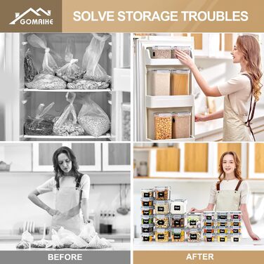 Набір контейнерів для зберігання GoMaihe 16 шт. - герметичні бокси для кухні, продуктів, круп, мюслі, рису, мелу та корму для тварин