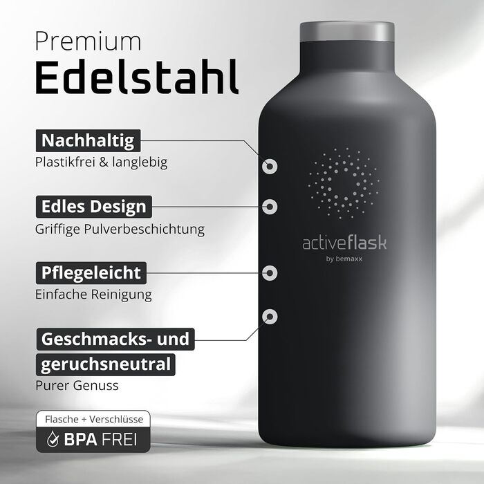 Фляга для води з нержавіючої сталі з трубочкою та інфузером, 3 кришки: BPA-free, не протікає, підходить для газованої води - спортивна фляга, термофляга, ізотермічна фляга, дитяча фляга для чаю (950 мл, Cool Grey Bamboo)