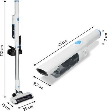 MEDION MD11515: Бездротовий акумуляторний пилосос 2-в-1 (білий) з насадкою для підлоги та трубою, BLDC мотор, HEPA 13 фільтр, 20 kPA, станція зарядки