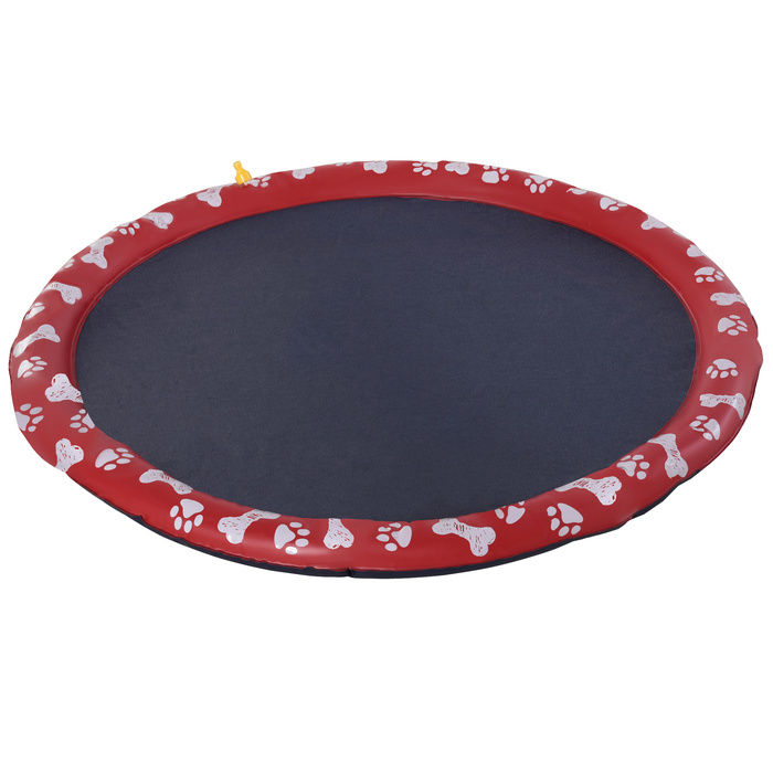 PawHut Dog Pool for Dogs, Water Mat Ø150 cm Dog Splash Pool Sprinkler Water Play Mat, Non-Slip, for Garden, Camping, Red | Aosom