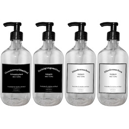 Набір дозаторів для мила з пластику, 4 шт, 500 мл з етикетками, набір помпових флаконів для ванної кімнати, флакон для шампуню (500 мл, прозорий)