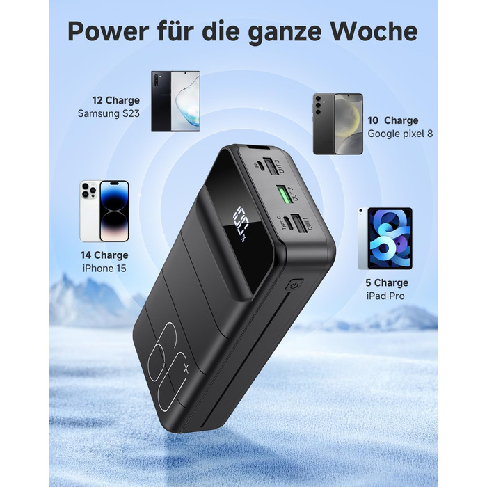Power Bank 60000mAh 22.5W USB-C PD, Зовнішній акумулятор для смартфонів, планшетів, чорний