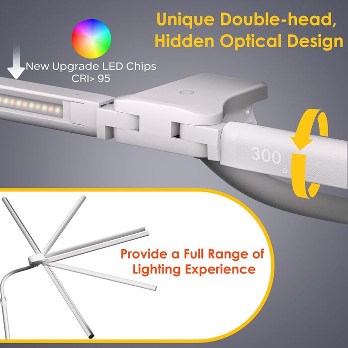 LED лампа настільна EYOCEAN 24W, 80 см з жестами, регулювання яскравості, захист очей для офісу, роботи, читання, архітекторів, дизайнерів (біла)