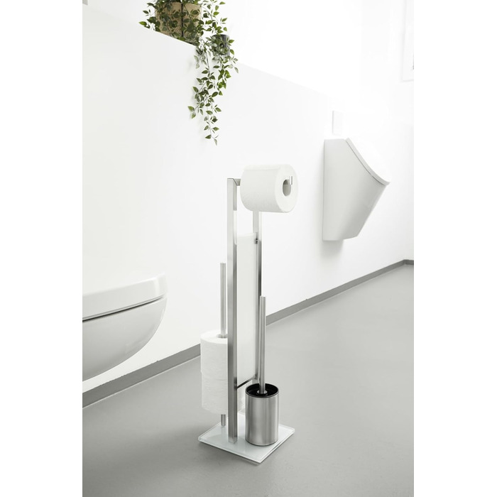 Набір для туалету WENKO Rivalta з інтегрованим тримачем туалетного паперу та щіткою для унітазу, нержавіюча сталь, 23 x 70 x 18 см, сріблястий матовий, матовий/білий/чорний