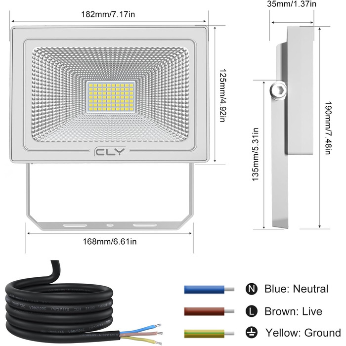 CLY LED Floodlights Outdoor, 50W LED Floodlights, 2 Pack Super Bright 4300LM LED Spotlights, 6500K Cool White IP66 Waterproof LED Outdoor Floodlights for Backyard, Driveway, Garage, Hallway, Garden (1 Piece)