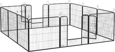 Летворешітка для цуценят PawHut 12-секційна з 12 грат, захисний тент, 80 см, для собак, котів, цуценят, для дому та вулиці