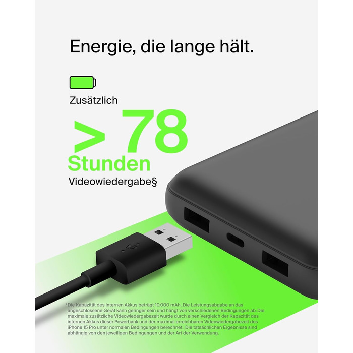 Powerbank Belkin 20000mAh з USB-C та USB-A: заряд для iPhone, Galaxy, Pixel, iPad, AirPods та інших пристроїв – Чорний