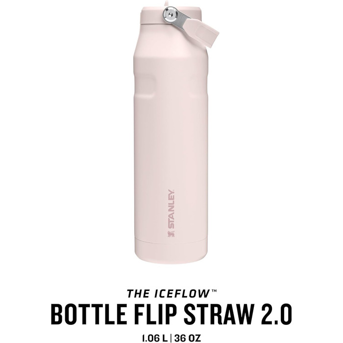 Фляга Stanley Flip Straw 2.0 з трубочкою 1.06L - термофляга, що охолоджує до 17 годин - 4 дні з льодом - BPA-free - без витоку - для тримачів стаканів - придатна для миття в посудомийній машині - Рожевий Кварц 1060 мл