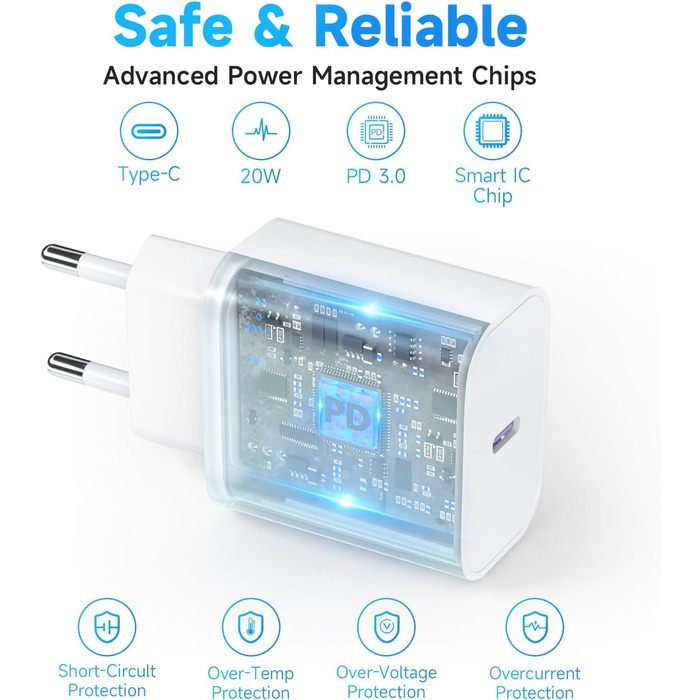 Зарядний пристрій 20W USB-C з кабелем Lightning для iPhone 14/13/12/11/X/XR/XS/Mini/SE - 2 шт, Швидка зарядка PD3.0, Білий