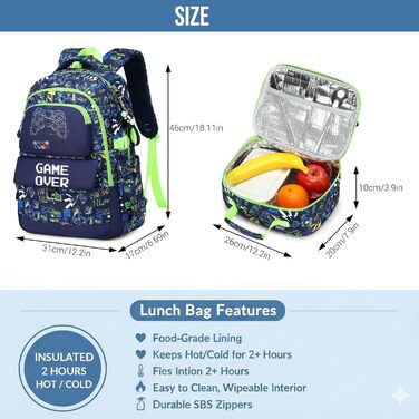 Набір шкільних рюкзаків Makukke для підлітків, геймерський дизайн, з ланч-боксом та пеналом