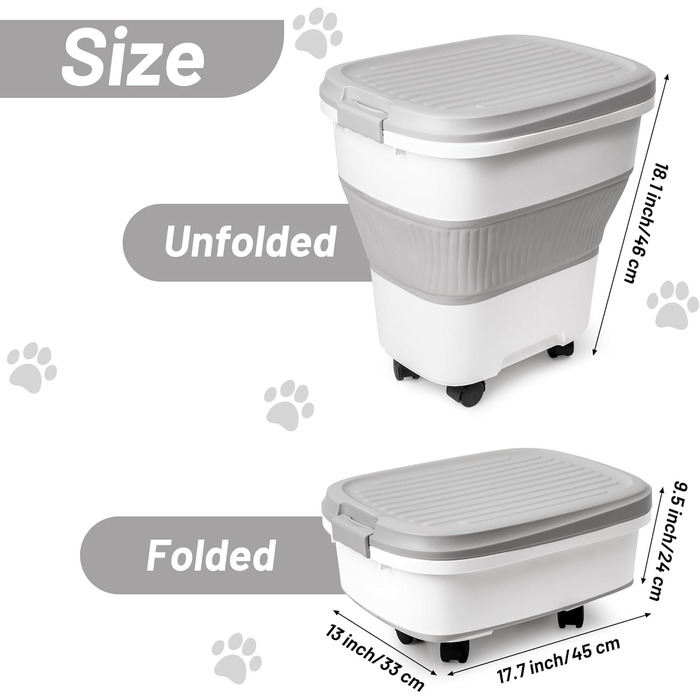 Контейнер для корму для собак MALLMALL6 – складний контейнер для тваринного корму з колесами, лопаткою та дезодоруючою коробкою, герметичний багатофункціональний 30-літровий контейнер для собак, котів, птахів