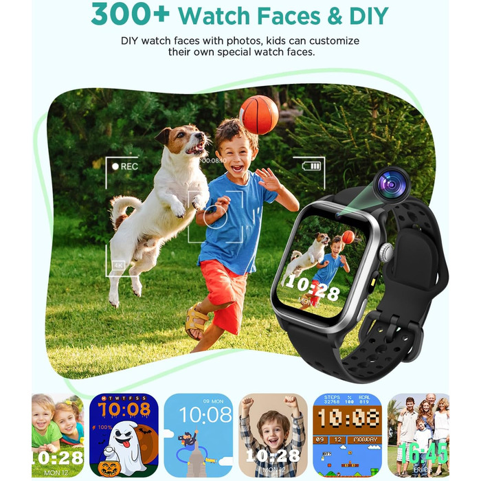 Смарт-годинник RUXINGX для дітей, 1.52″, крокомір, водонепроникний (IP68), з 170+ спортивними режимами, моніторингом серцевого ритму, сном, аудіокнигами, 20 карток для навчання, будильником, чорний