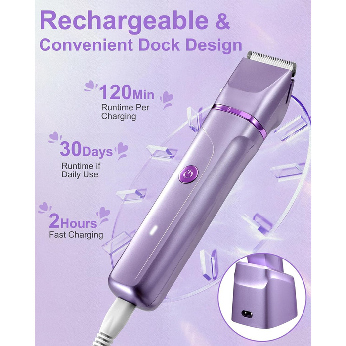 Електричний жіночий триммер 3-в-1 для тіла, обличчя, ніг, рук, під пазухами та зоною бікіні. Вологостійкий, перезаряджається (фіолетовий)
